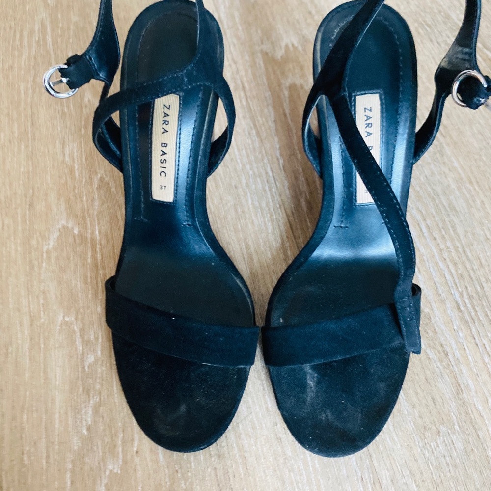 Zara suede heels with clear heel
